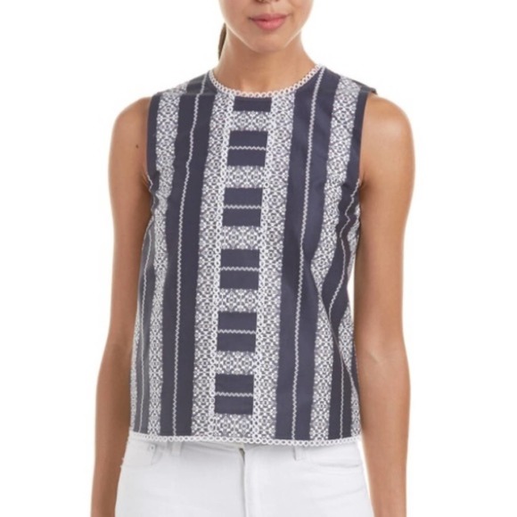Draper James Tops - Draper James Navy Eyelet Lace Stripe Tank Top